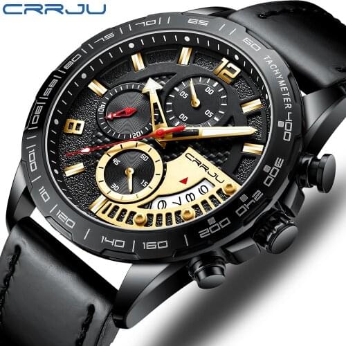 CRRJU Fashion Luxury Brand Men Analog Leather Sports Watches Mens Army Military Watch Male Date Quartz Clock Relogio Masculino