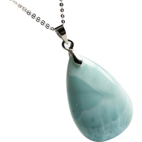 Precious Natural Blue Larimar Gemstone Crystal Water Drop Bead Necklace Fashion Pendant 29*20*7mm