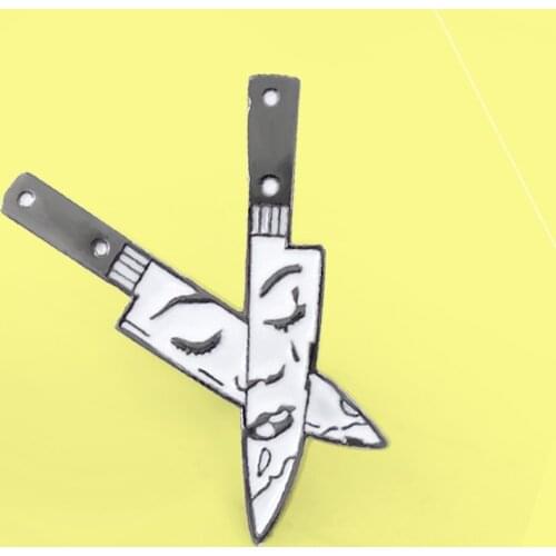 Enamel Brooch Knife Crying Knives Dagger brooch Pin Double knife girl face crying lapel Punk Badge Backpack Accessories Gift