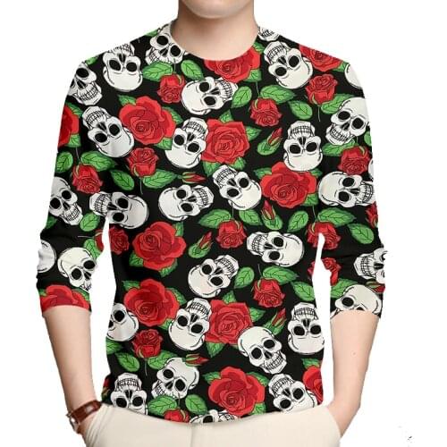 IFPD EU Size Summer Rose Flower 3d Printed Tshirt Hip Hop Loose Long Sleeve Hip Hop Skull T Shirt Harajuku Men Tops Streetwear