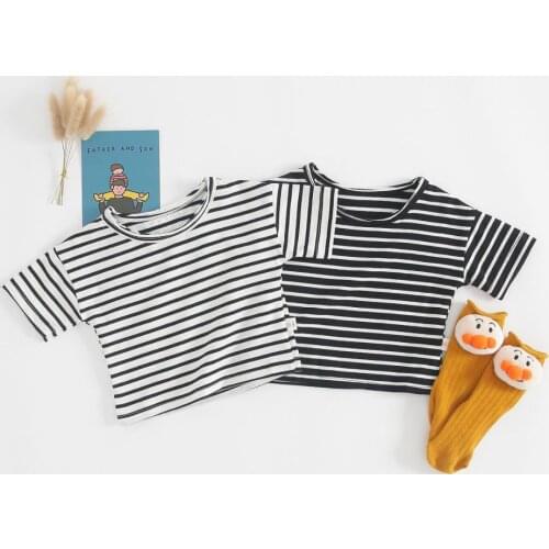 Unisex Baby Girls Baby Boys T-shirts Summer Clothes Black Striped Cotton Tops Newborns Toddlers Tee-shirts