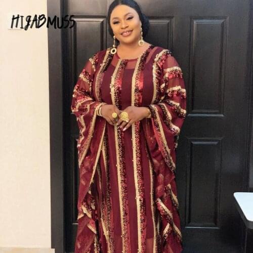 HIJABMUSS African Robe Net Yarn Embroidered Front And Rear Beads With Elastic Vest Womens Fashionable And Dignified Dress