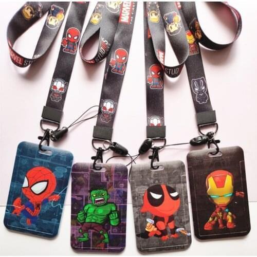 Hot Anime Marvel Spiderman Ironman Pvc Card Cover Student Campus Card Mickey Mouse Hanging Bag Card Holder Lanyard Id Card