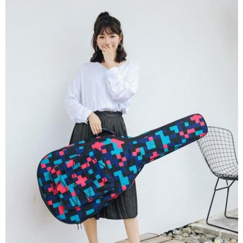 40 /41 Inch Tartan Printed Folk Acoustic Guitar Case Gig Bag Double Straps Canvas Pad 10mm Cotton Thickening Waterproof Backpack
