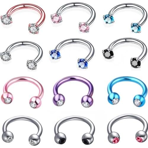 1PCS Horseshoe Piercing Nose Ring 16G Crystal Septum Piercing Horseshoe Ring Steel Horseshoe Ear Cartilage Helix Earring Daith