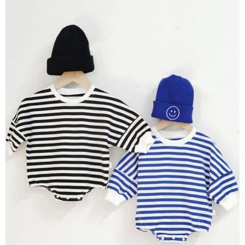 Infant Baby Boy Clothes Set Long Sleeve Autumn New Blue Striped Romper Costume Toddler Boys Black Rompers Long Pants Set