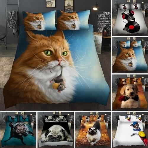Cute Cat and Dog Pattern Bedding Set 2/3Pcs Comforter Cover with Pillowcase US/AU/UK 11 Size(no Filling)