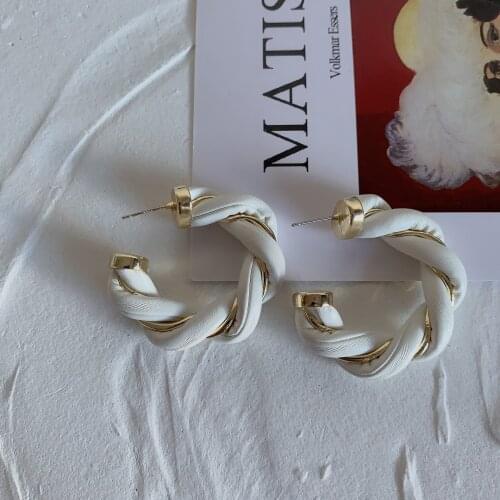 Korean Trendy Leather Earring Twisted Weave Earrings Geometric Circel Hoop Earrings for Women Girls Fashion Jewelry
