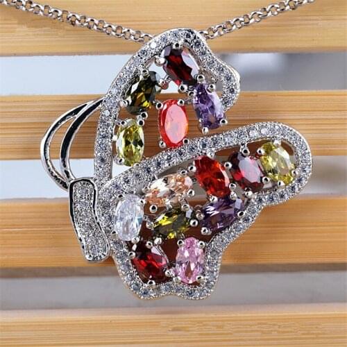 RONGQING 6pcs/lot Zircon Butterfly Pendant Necklace Hollow CZ Stone Short Necklace Women
