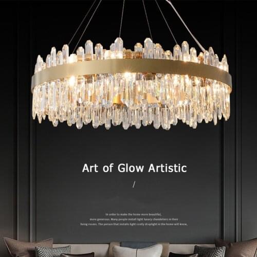 Round Living Room Steel Led Pendant Light Modern Luxury K9 Crystal G9 Pendant Lamp Lustre Gold Suspend Lamp Home Deco Fixtures