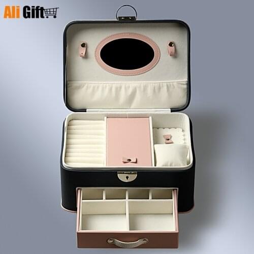 Multi-layer Large Jewelry Box Jewelry Receiving Box Ear Ring with Locking Mirror Korea Multi-function Case for Jewelry Gift Box