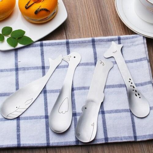 Cartoon Animals Dessert Spoon Stainless Steel Coffee Muddler Mixing Spoon Ice Scoop Fruits Stirring Rod Dinnerware 4pcs/set