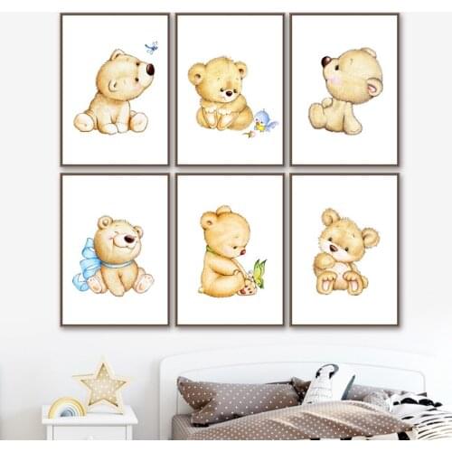 Cartoon Animal Plush Bear Toys Wall Art Canvas Painting Nordic Posters And Prints Wall Pictures Baby Kids Children Room Decor