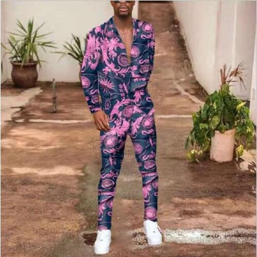 New Fashion Men Sets Printed National Style Hawaiian Spring Autum Casual Short Sleeve Floral Shirt Beach+Trousers Two Piece Suit