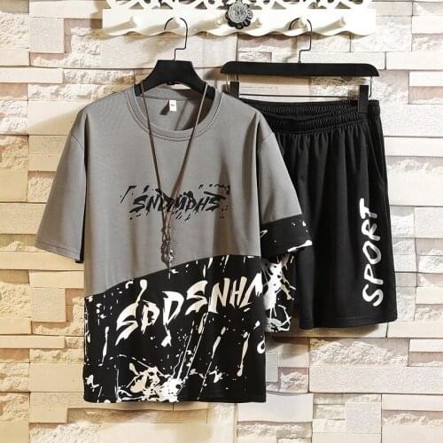 2021 New Men Summer Print Sets Fashion Street Hip Hop Short Sleeved Sportswear Suit Men Casual Sports 2 Pcs Set Jogger Tracksuit