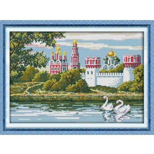 Joy Sunday Swan Lake Chinese Cross Stitch Kit Landscape 14ct 11ct Count Printed Embroidery Sewing Canvas DIY Handmade Needlework