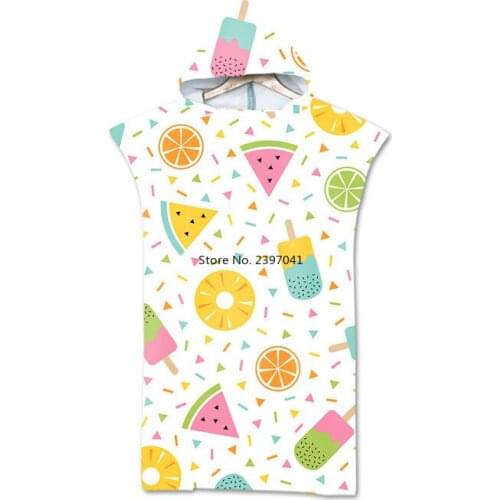 New Fruit Printed Hooded Towel Adults Cloak Beach Towel Poncho Microfiber Swimming Bath Towels Bathrobe Beachwear