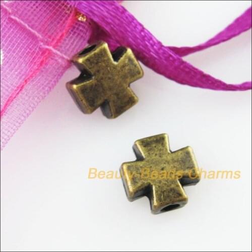 New 35Pcs Antiqued Bronze Color Tiny Smooth Cross Spacer Beads Charms 8mm