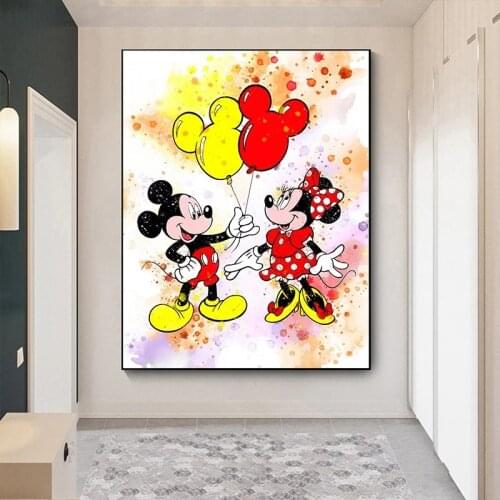 Mickey Minnie and Balloon Poster Disney Watercolor Canvas Print Birthday Gift Nursery Wall Art Posters Children Bedroom Decor