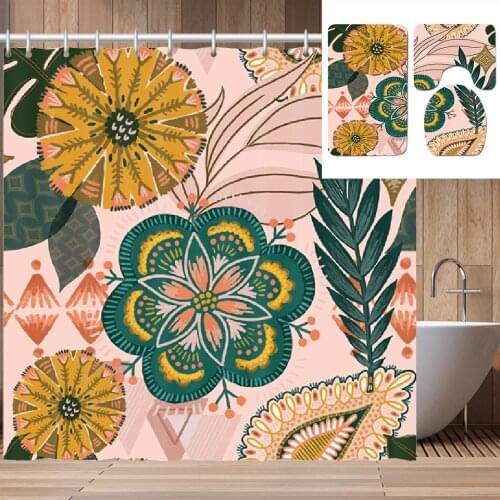 Sell custom-made plant and animal printing shower curtain fashion bathroom shower curtain carpet toilet mat home decoration