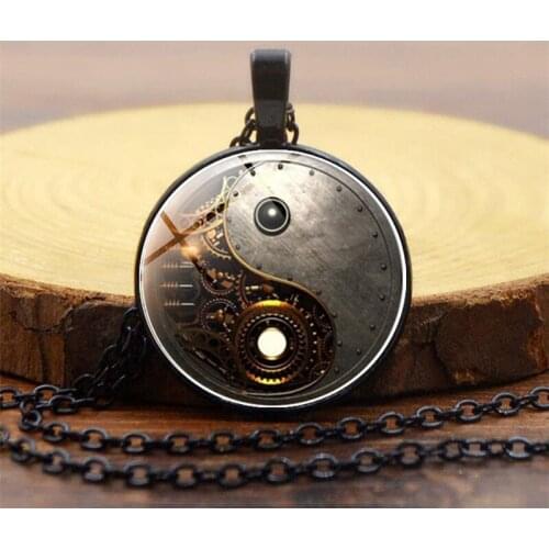 Vintage Style for Women Men Necklaces Gift Steampunk Yin-yang Time Crystal Necklace Pendant Link Chain Bijoux Femme Round Trendy