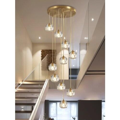 Nordic luxury bedroom chandelier ceiling modern minimalist dining room study chandelier staircase villa crystal hanging lights