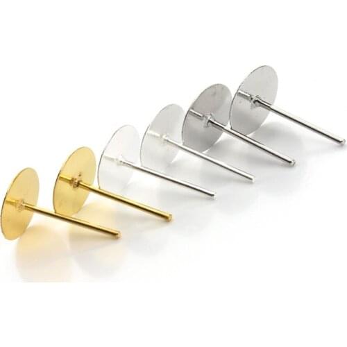 8mm 200pcs/lot Gold/Silver Color Earring Stud Ear Post Nails Flat Earring Pad base Posts Earring Findings for DIY Jewelry