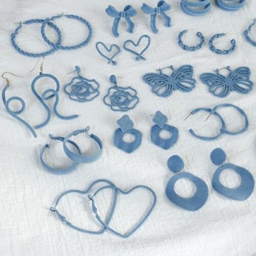 Multiple Blue Color Plush Butterfly Flower Circle Earrings for Women Metal Bowknot Heart Geometric Drop Earrings Accessories