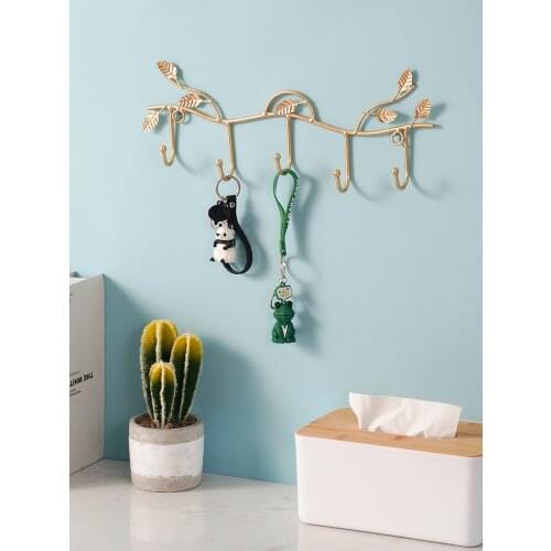 Nordic Style Gold/Black Leaf Shape Wrought Iron Hook Wall Hanger Hanging Storage Rack Coat Hook Wall Hooks Decorative