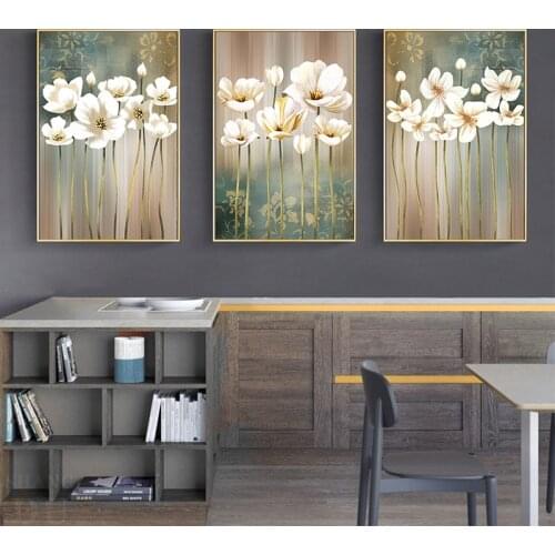 Modern Abstract Canvas Painting Retro White Flower Poster Print Wall Art Pictures for Living Room Bedroom Nordic Home Decorative