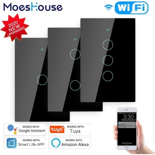 Smart Glass Panel Switch Smart Life/Tuya App Multi-Control Association, Voice Control with Alexa,Google Home,1/2/3 Gang