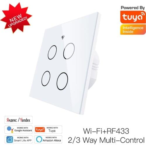Smart Life/Tuya App WiFi Smart Glass Panel 4 Way Switch Multi-Control Association Voice Compatible With Alexa Google Home