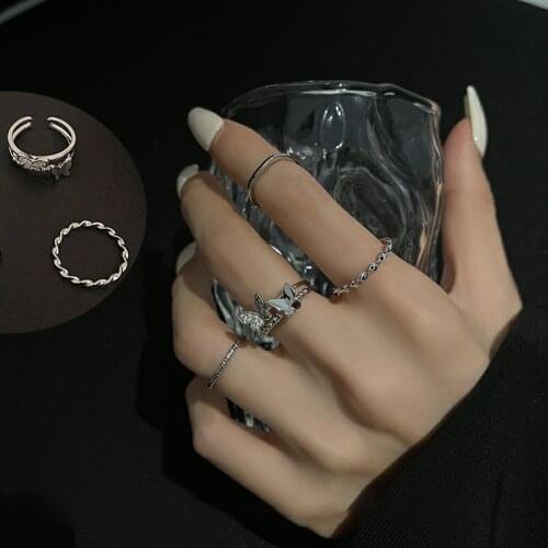 VIVILADY Punk Metal Geometry Cross Hollow Out Circular Open Ring Set Unisex Finger Accessorie Engagement Wedding Drop Shipping