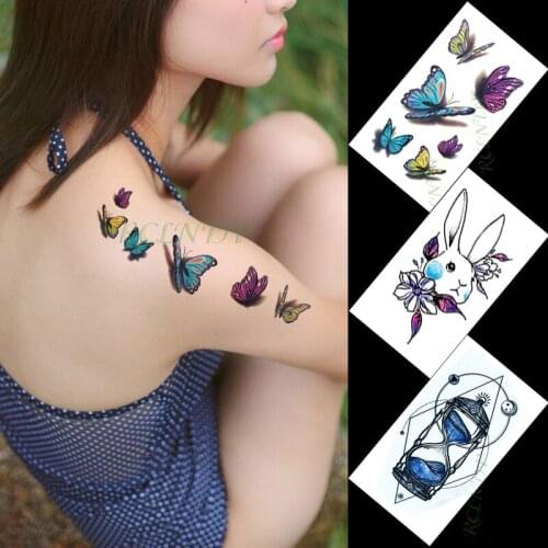 Waterproof Temporary Tattoo Sticker color butterfly rabbit flower hourglass tatto flash tatoo fake tattoos for women men kid