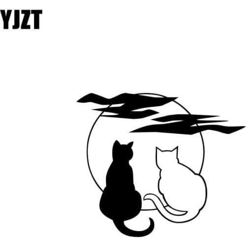 YJZT 15.2CM*13CM ART STYLE CATS MOON VINYL DECALS CAR STICKERS Black Silver C10-02353