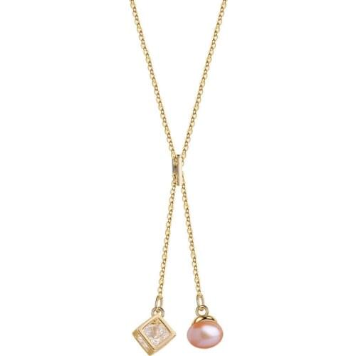 14k Gold Filled Necklace for Women Rubiks Cube Chain with Pendant Necklaces for Wedding Gold Pearl Chain Fine Jewelry Collares