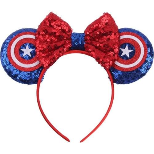 Designer Headbands Mickey Mouse Ear Hairband Captain America headdress For Girl Women Big Sequins Ears DIY Kids Hair Accessories