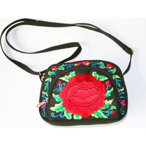 Women Retro Style Embroidered Bag Ladies Flower Shoulder Bag Waist Bag Coin Purse Messenger Bag