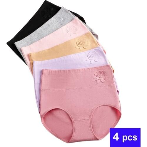 4pcs/Lot Panties Women Pure Cotton Womens ElasticSoft Abdomen Underwear Briefs Underpant Slim fit Panties Lady High Waist