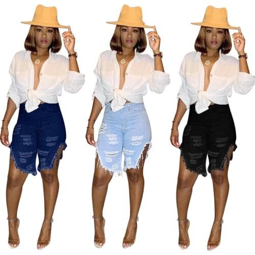 Tassel Jean Shorts Women Summer Sexy Hollow Out Short Hole Classic Denim Jeans High Waisted Jeans Skinny Outfit Clothing