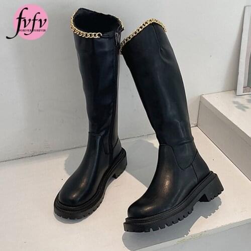 [FVFV]2021 Autumn New Style knee-high Square Heel Round Toe Thick-soled Female High Tube Comfortable Sexy Lace-up Women Boot