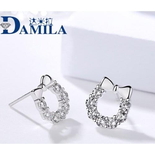 High quality 925 sterling silver crystal earrings with Cubic Zironia stone Trendy bowknot earrings for women jewelry silver S925