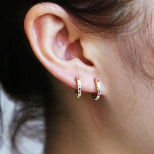 2021 Delicate Tiny Fashion Jewelry 100% 925 Sterling Silver Colorful CZ Rainbow Circle Hoop Mini Small Earrings For Girl Women