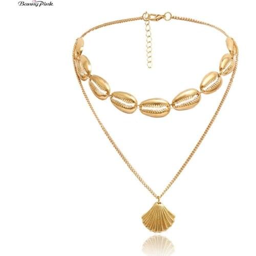Banny Pink Bohemia Seashell Snail Statement Choker Necklace For Women Summer Ocean Charms Choker Collar Beach Clavicle Chain