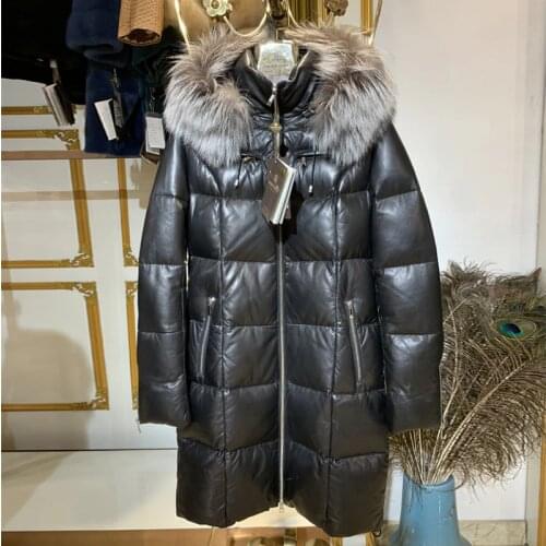 WINTER PALACE Thicken Winter Leather Jacket Women 2020 Ultra Light Down Coat Padded Jackets Black Casual Clothes For Woman 46