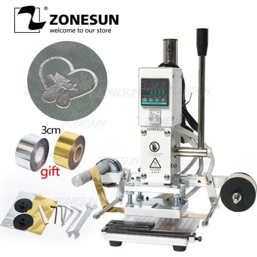 ZONESUN Manual Hot Foil Stamping Machine Digital Leather Embossing Tool for Creasing Wood Paper PVC Card Heat Press Machine