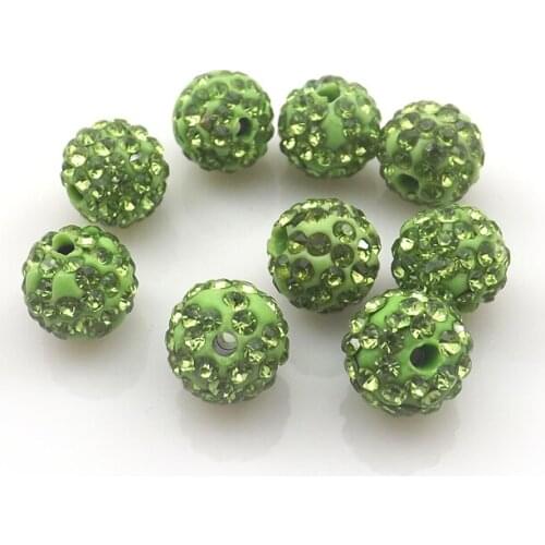 100pcs/lot 10mm Light Green Color Rhinestone Loose Beads 6 Rows Pave Disco Ball For Jewelry Making