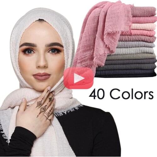 175*70cm Soft Cotton Linen Shawls Women Muslim Crinkle Hijab Scarf Femme Musulman Islamic Wraps Headscarf Wholesale Price