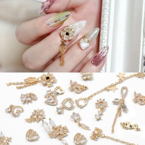 2Pieces 3D Metal Nail art Jewelry Japanese Nail Decorations Top Quality Crystal Manicure Zircon Diamond Charms Pendants