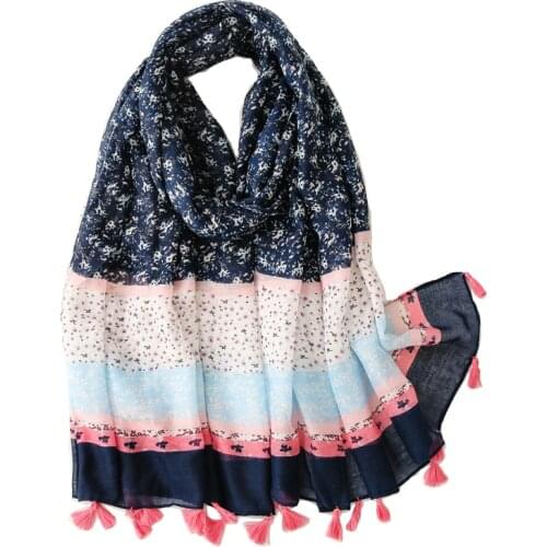 2021 Beautiful Small Flower Print Tassel Scarf Shawls Long Soft Women Head Scarves Hijab Wrap Free Shipping